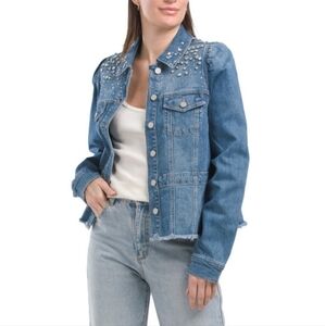 NWT Jewel By Badgley Mischka Rhinestone Denim Jacket. Sizes M, L